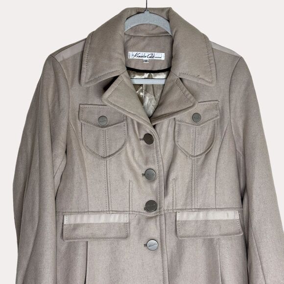 Kenneth Cole Wool Blend Trench Coat Jacket Tan 12 bv - Picture 3 of 9